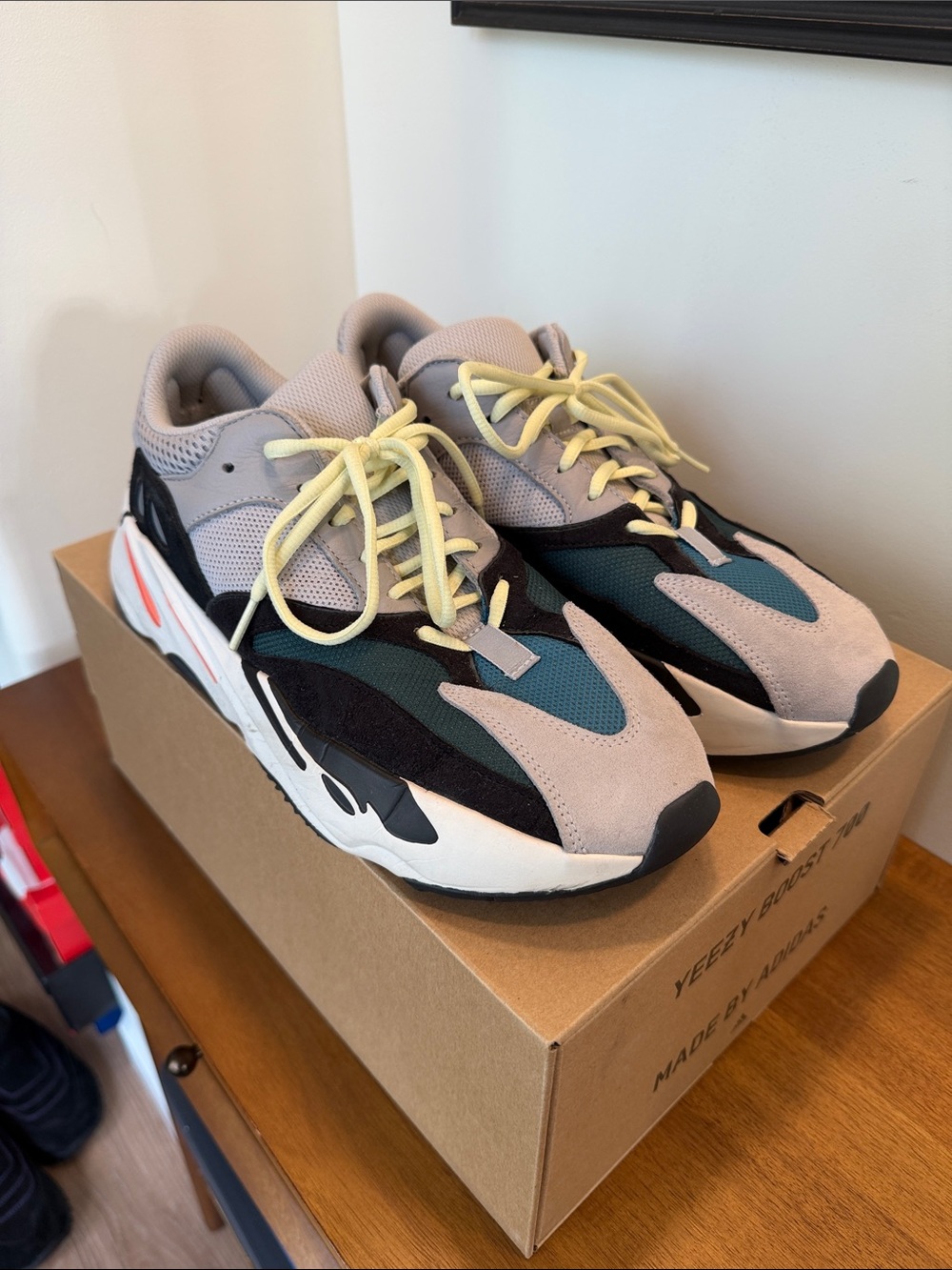 Adidas Yeezy Boost 70 “Wave Runner” Multicolor Sneakers with Yellow Laces